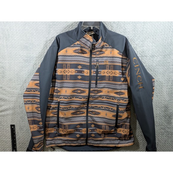 Cinch Other - Cinch Mens Bonded Softshell Jacket XL Orange Grey Aztec Southwestern Full Zip